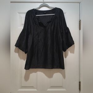 Talbots Black Silk Blouse with Bell Sleeves Size Large